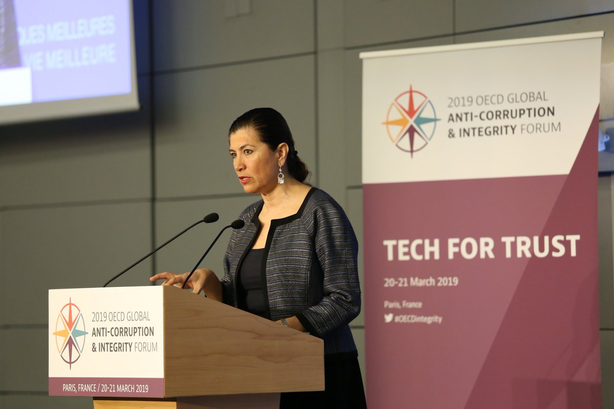 OECDgov's tweet image. #TechForTrust: &quot;Nowhere is this dichotomy between opportunities and challenges more obvious than in the application of new technologies to fight corruption and promote integrity&quot;, Gabriela Ramos, OECD.

#OECDintegrity