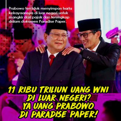 GusfinaWinda's tweet photo. Berkomentar soal harta Indonesia yang katanya 11 Ribu T di luar negeri tanpa data yang jelas, Prabowo juga sok-sokan pengen jadi pahlawan kesiangan lagi! Katanya,karena itu lah ia akan maju jadi Capres dalam pemilu 2019 ini. Hmm.https://t.co/jTNdr16FdR    @MasCEPUK @ernestpraka https://t.co/2VUVnq8rNN