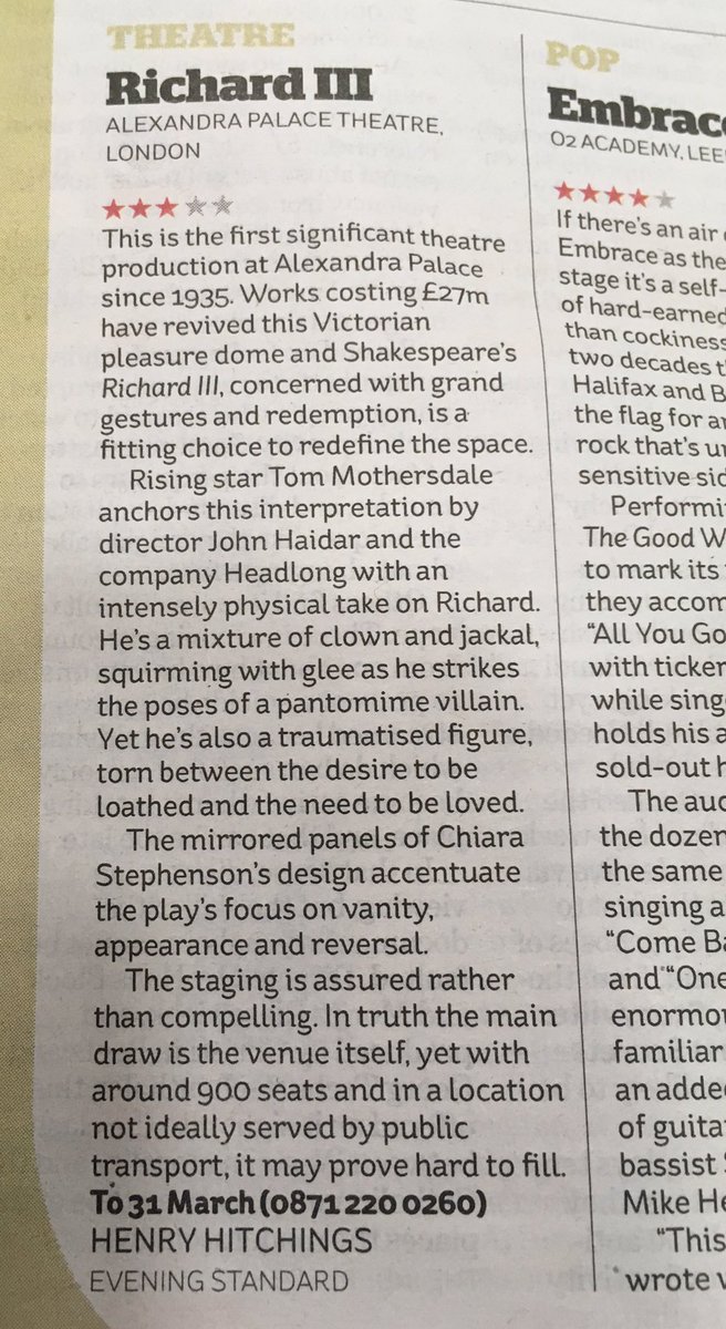 AllyPallySt's tweet image. Of course, what @henryhitchings meant to say in his review of #RichardTheThird at @Yourallypally was ‘The spectacle began as soon as I arrived at Ally Pally station!’ But perhaps he took the tube...? 🤔