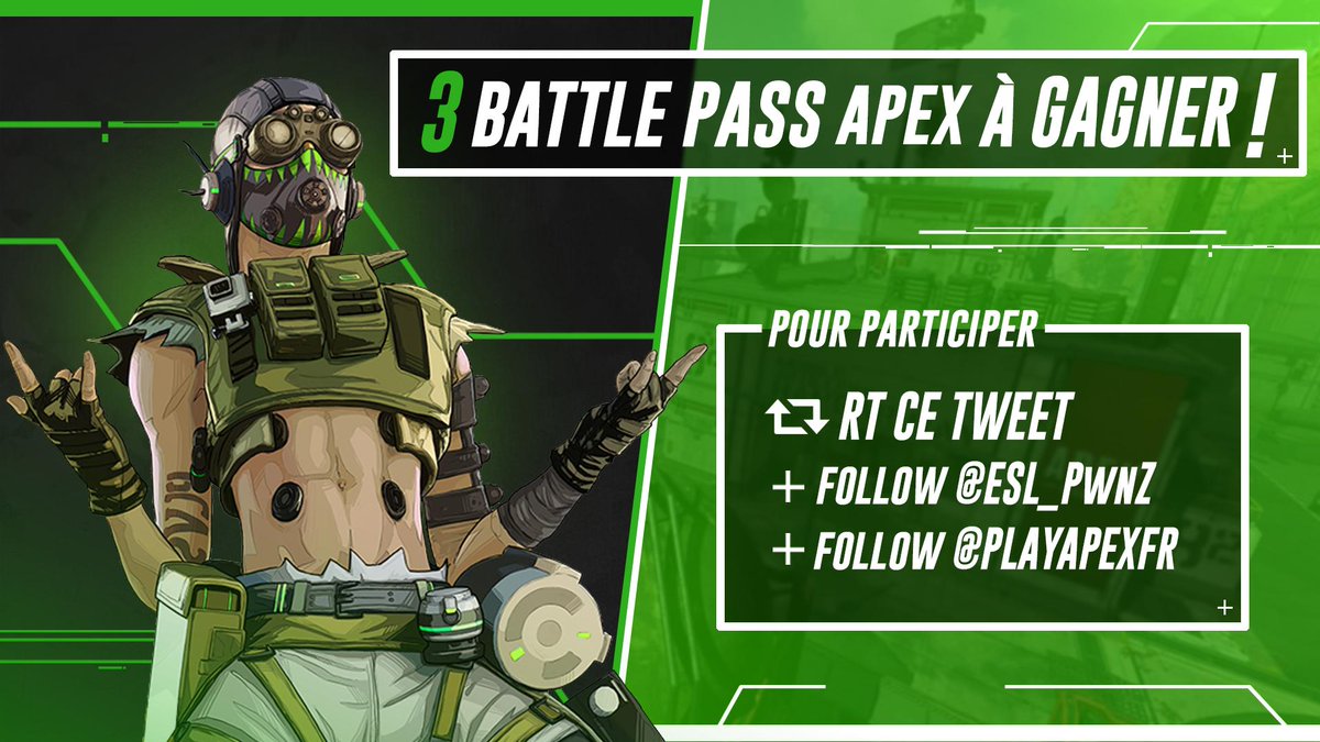 PwnZ___'s tweet photo. 🏆 #Concours 🏆

La Confrérie PwnZ est généreuse et te fait gagner 3x Passes de Combat pour fêter le début de la Saison 1 de #ApexLegends 

Pour participer :
- #RT ce tweet
- Follow @ESL_PwnZ 
- Follow @PlayApexFR

Tirage au sort le 27/03 ! https://t.co/qeAENML3fN