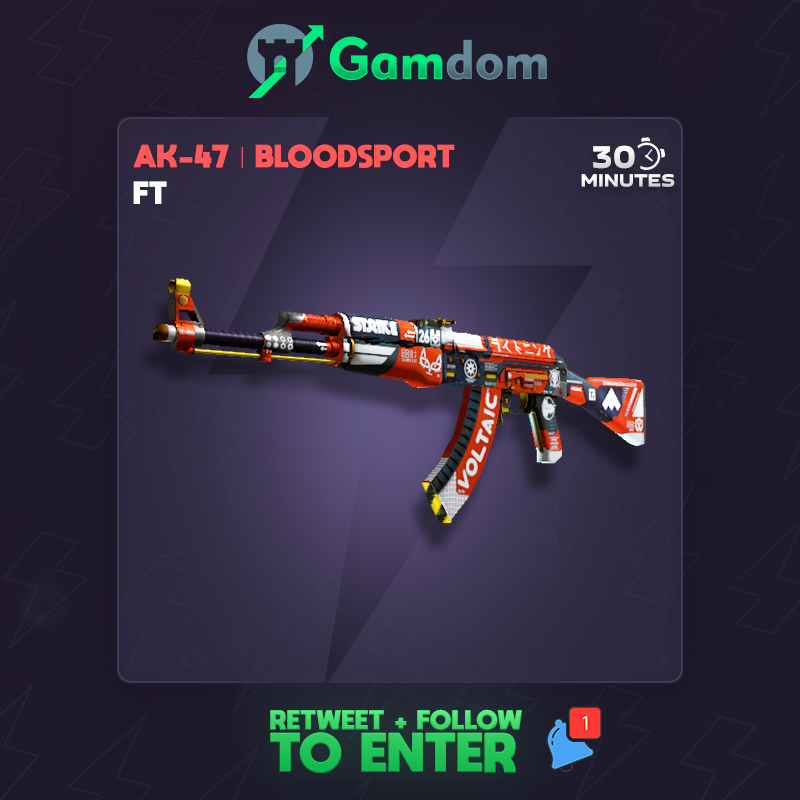 gamdom's tweet photo. AK-47 Bloodsport FT - Flash Giveaway ⚡️

To enter:
✔️ RT &amp; Like
✔️ Follow our Twitter
✔️ Comment a 🙂

Ends in 30 minutes.
Best of luck! 🤞
https://t.co/EDs0VfGUKD  | #InternationalDayOfHappiness https://t.co/mUVX1WuayY
