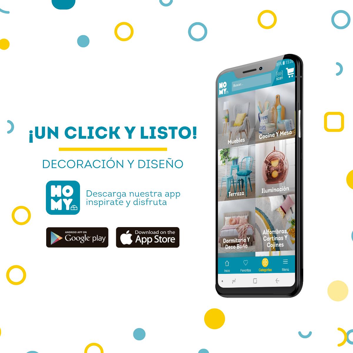 Twittero, ¿supiste que nuestra APP está lista para que la descargues y vivas el diseño en tu celular? 📱😬 ¡No pierdas más tiempo! Descárgala y disfrútala. APP Store (bit.ly/AppStoreHomy) o Google Play (bit.ly/GGPlayHomy) 🏡😍