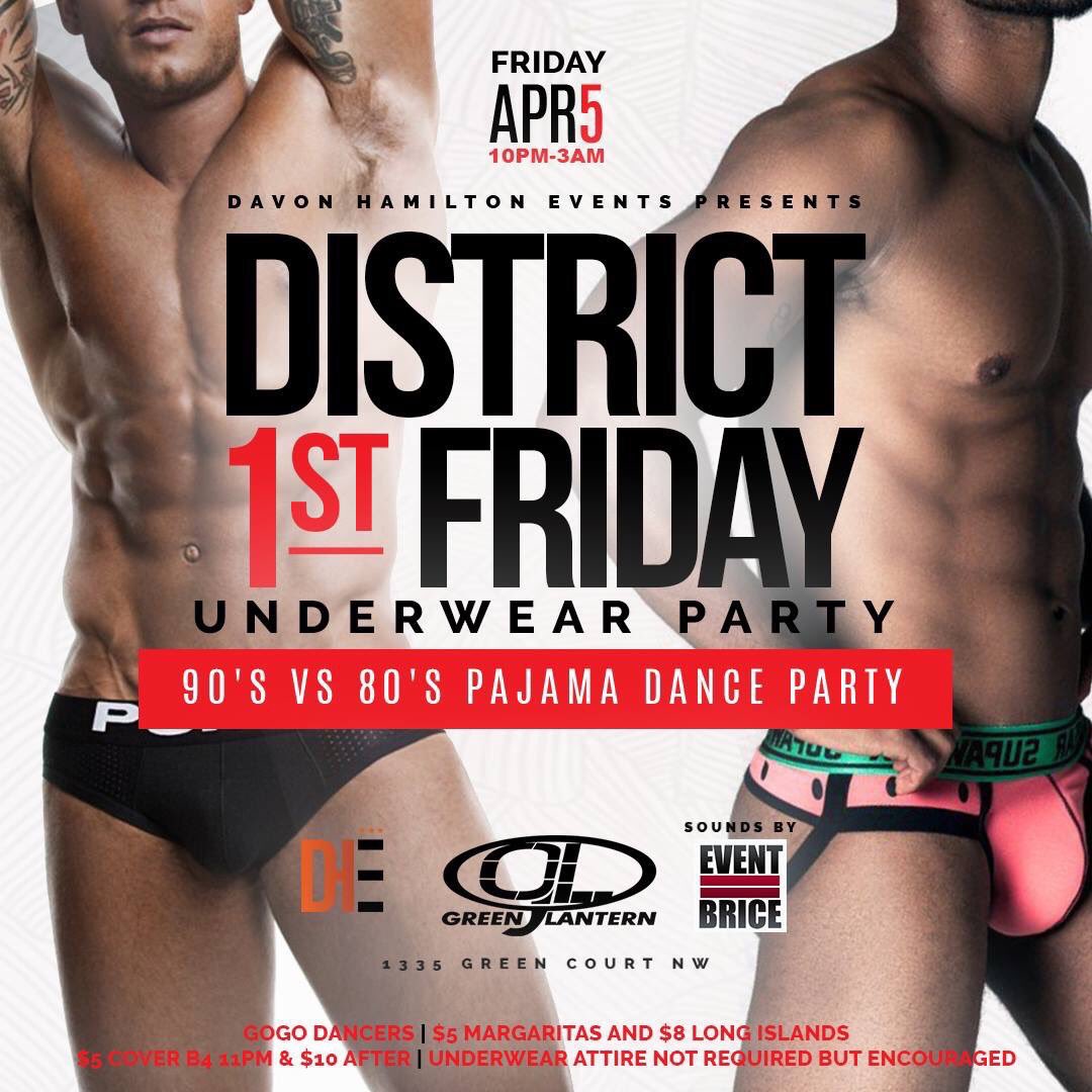 DH__Events's tweet photo. We’ll be back on Friday, April 5
#District1stFriday #UnderwearParty

90s VS 80s Pajama Dance Party with your favs @DiamondCakes1,@IamthatShaun, @lust_antoine, @SlutLikeYouTK &amp; more.

🚘 @SBYPower with on-site HIV testing
[Underwear Encouraged NOT Required] https://t.co/bcCUg4HvOb