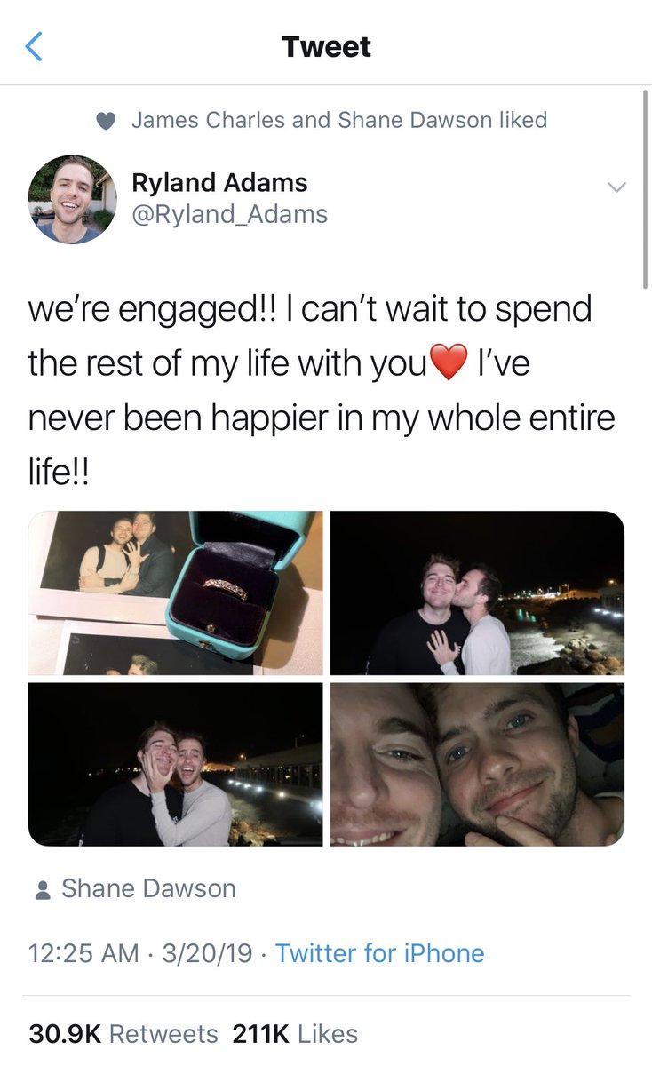 dropthedramapod's tweet photo. Shane Dawson and Ryland Adams are now engaged! Shane proposed last night. https://t.co/VBdZWO4YVW
