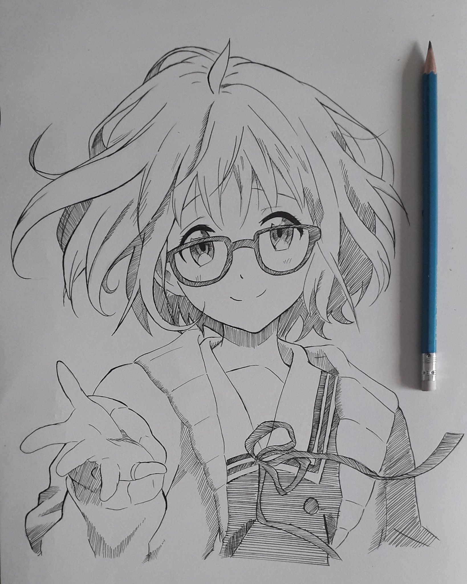 Drawing based on scene in Anime (Kyoukai no Kanata: Mirai Kuriyama) :  r/AnimeSketch