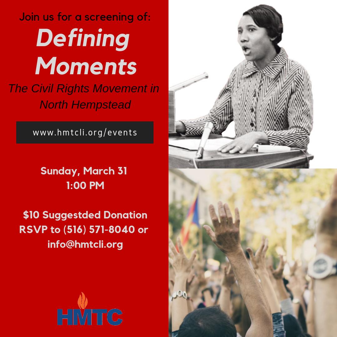 hmtcli's tweet photo. Our next film screening is coming up soon! Join us for a screening of "Defining Moments" courtesy of @HempsteadTown and @LixiStudios. https://t.co/le8r78IJKL