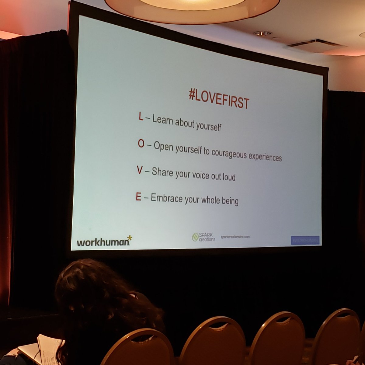 Lorie providing a breakdown of how they conceptualize the #lovefirst ethos. #WorkHuman