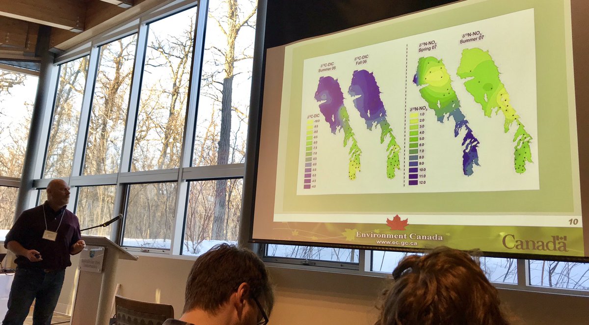 HudsonBayWQMS's tweet image. Our #ECCCsci research colleagues from Saskatoon and Victoria are studying #LakeWinnipeg too!

Geoff Koehler presents his #stableisotope work to understand the #LakeWinnipeg #foodweb, while Ran Shrestha is studying how #climatechange will affect snow cover in the basin.

#LWRC2019