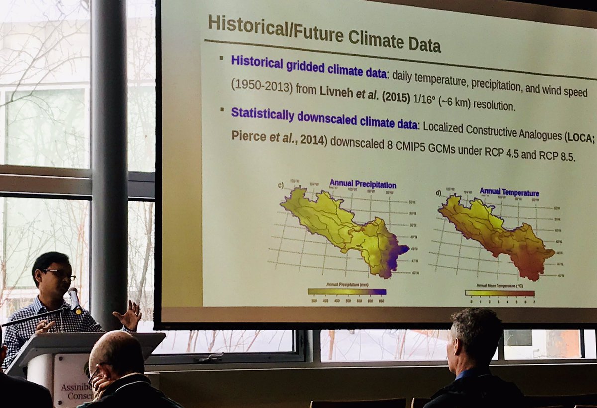 HudsonBayWQMS's tweet image. Our #ECCCsci research colleagues from Saskatoon and Victoria are studying #LakeWinnipeg too!

Geoff Koehler presents his #stableisotope work to understand the #LakeWinnipeg #foodweb, while Ran Shrestha is studying how #climatechange will affect snow cover in the basin.

#LWRC2019