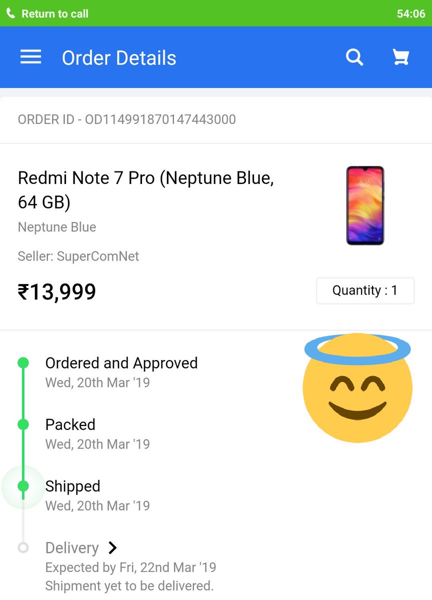 imkvivek90's tweet photo. @manukumarjain @Flipkart @RedmiIndia @XiaomiIndia I Ordered #RedmiNote7Pro today, successful. #48MP ready to shoot great memories. https://t.co/JqwSRzytTw