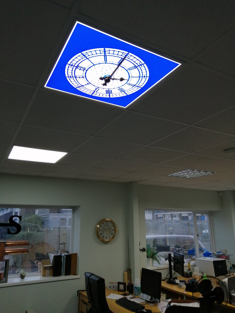 Exterior_clocks's tweet photo. Not every clock has to go on a desk or wall. Check out this nice new office feature clock inlaid in to a suspended ceiling.
#interiorclock #bespokeclock https://t.co/nSPEjxX1RS