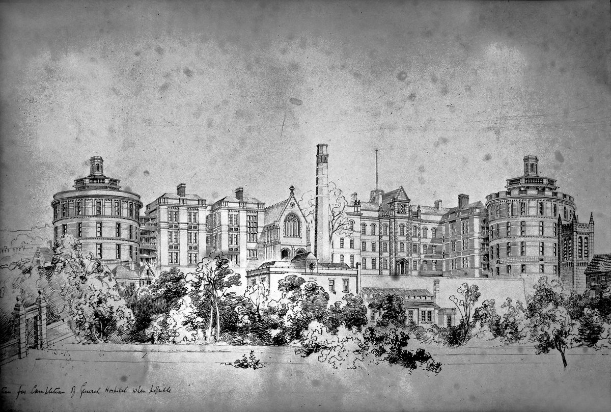 Post World War One: The architect, Robert Evans drawing of a proposed extension to the Nottingham General Hospital.