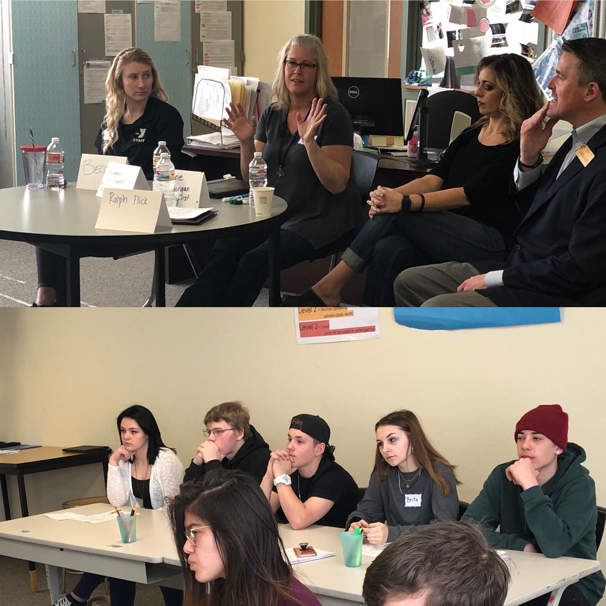 HB_Pride's tweet photo. HBHS students with our guests at our Career Fair. Great experience to learn what is possible! #hbhspride #learningthroughinterests https://t.co/WoEDkHeVuG