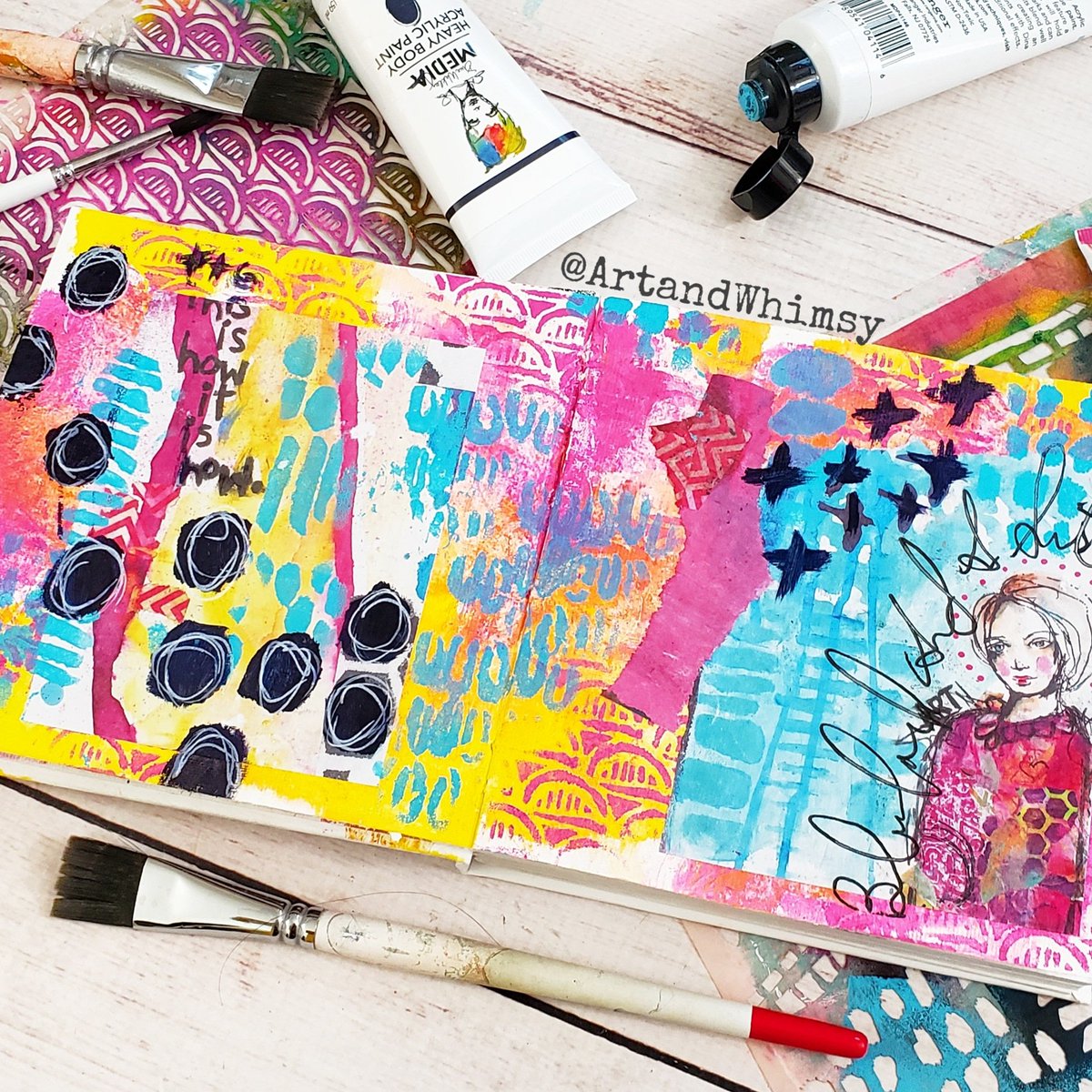artandwhimsy's tweet photo. Making a big ol' colorful mess &amp; living it. 💗
#stencilgirlproducts #dinawakleymedia #rangerink @RangerInk #MixedMedia #mixedmediaartist #artoftheday https://t.co/OH3gswStxm