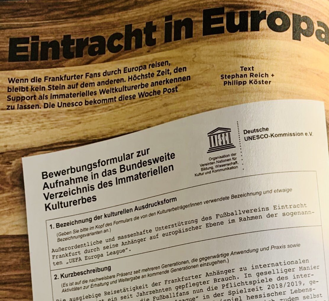 Wir beantragen morgen offiziell den Support der Eintracht-Fans in der Europa League als immaterielles Kulturerbe anzuerkennen. Jetzt muss sich nur noch die UNESCO grade machen. Den ganzen Antrag gibt es in der aktuellen 11Freunde-Ausgabe
