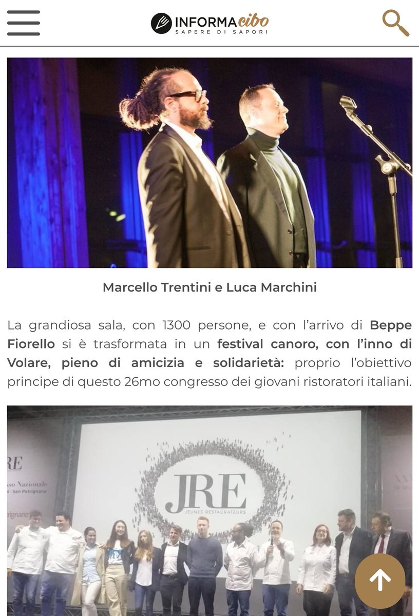 Da San Patrigno il congresso <a href="/jreitalia/">JRE ITALIA</a>
Intervista a Luca Marchini
Tutto su <a href="/InformaCibo/">InformaCibo</a>
informacibo.it/jre-italia-a-s…
<a href="/savinovurchio/">savino vurchio</a> <a href="/pino_zuliani/">Giuseppe Zuliani</a> <a href="/cdechef/">Compagnia degli Chef</a> <a href="/GianbasilioS/">Gianbasilio Scano</a> <a href="/bottiroli/">Emanuele Bottiroli</a> <a href="/SanPatrignanoUK/">San Patrignano UK</a> <a href="/morenocedroni/">Moreno Cedroni</a> <a href="/Magorabin/">Magorabin</a>