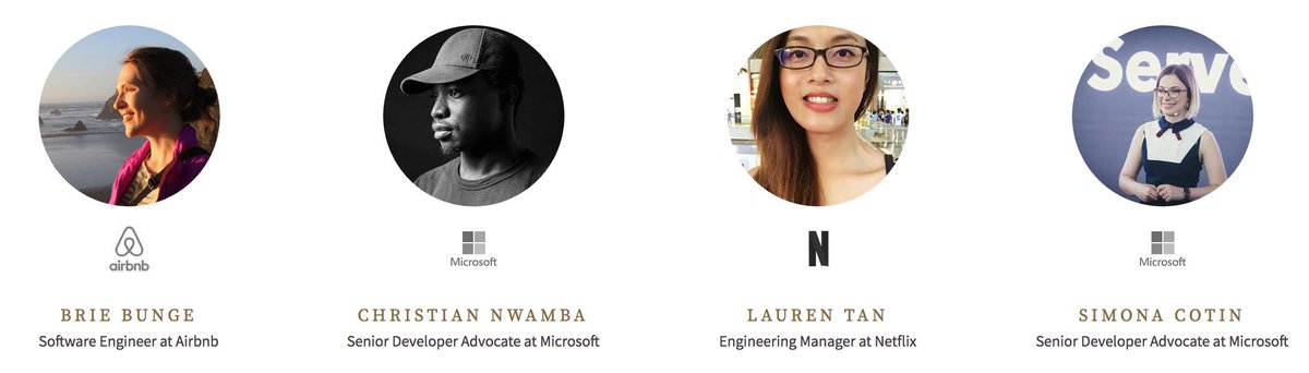 Introducing our first featured speakers:

We're so excited to welcome <a href="/briebunge/">Brie Bunge</a>, <a href="/codebeast/">Christian Nwamba</a>, @sugarpirate_ , and <a href="/simona_cotin/">Simona Cotin</a> on stage at GraphQL Summit 2019! 🔥

Join them and 1,200 developers for the #GraphQL event of the year! 🎉