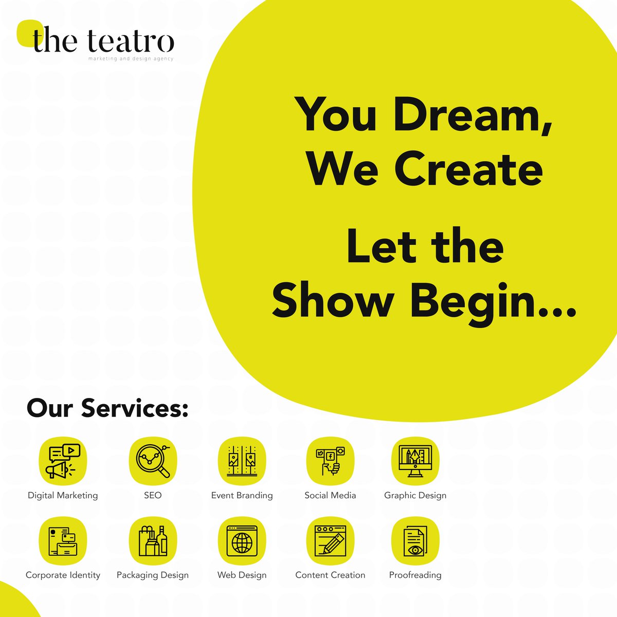 TheTeatro's tweet photo. Take a tour at our services. We promise commitment, creativity and hard work!
#DigitalMarketing #Design #ContentWriting #Branding #SocialMedia https://t.co/yqcCInFUNO