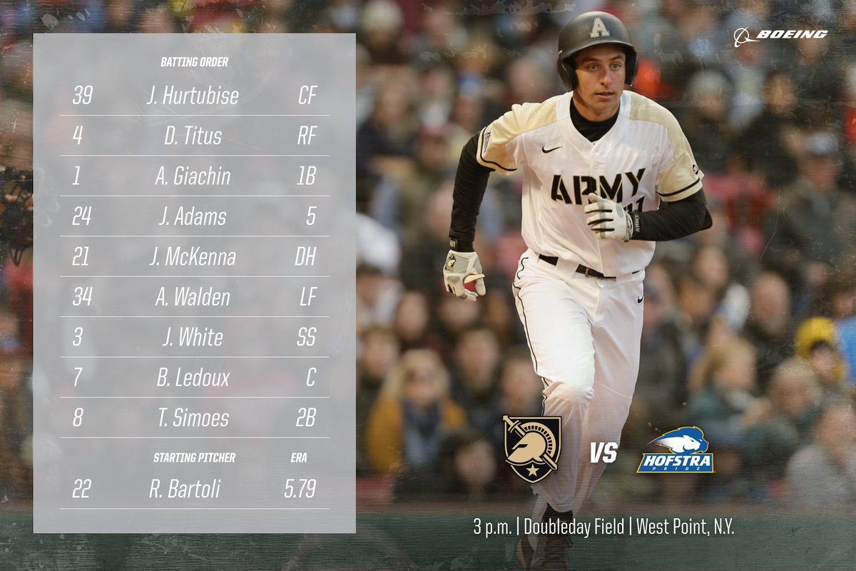 ArmyWP_Baseball's tweet photo. Today's starting lineup for its game against @HofstraBaseball, presented by @Boeing 

#GoArmy https://t.co/gYZ83X1whi