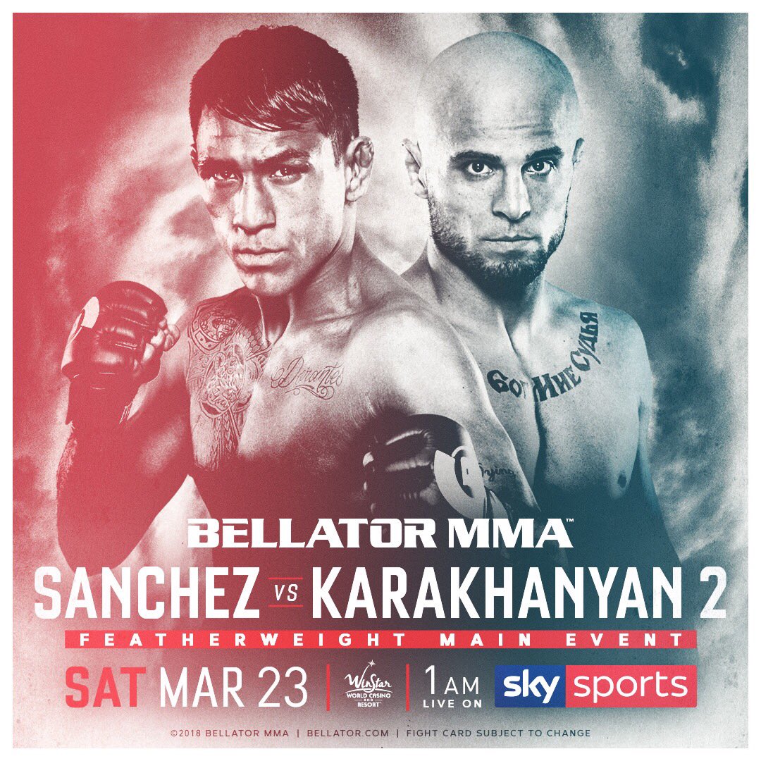 Bellator_Europe's tweet photo. Saturday 1am LIVE on @skysports in the 🇬🇧&amp;🇮🇪 #bellator218 🔥🔥 
.
Sanchez Vs Karakhanyan 💰
.
Moldavsky Vs Vassell 💰
.
Tokov Vs Harris 💰 https://t.co/HrkyLOnipL