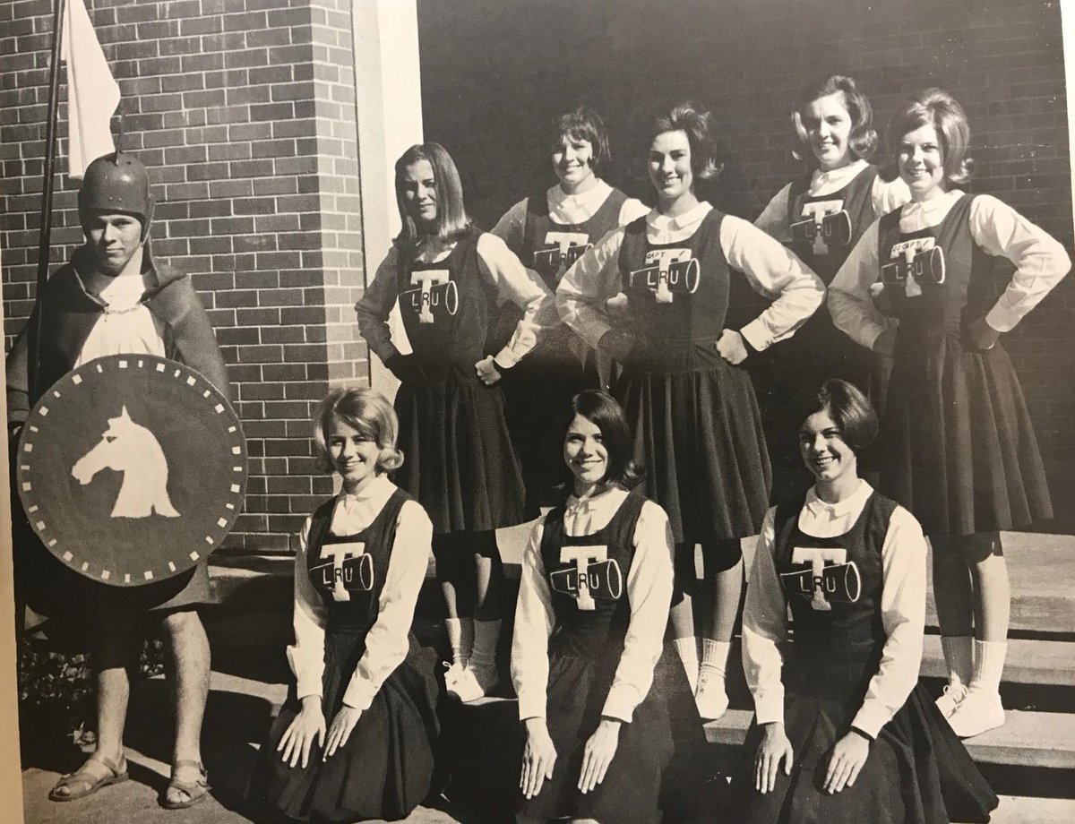 Little Rock University cheerleaders in 1960 — the original <a href="/LittleRockDT/">LR Dance Team</a> and <a href="/MaximusLR/">Maximus</a>.