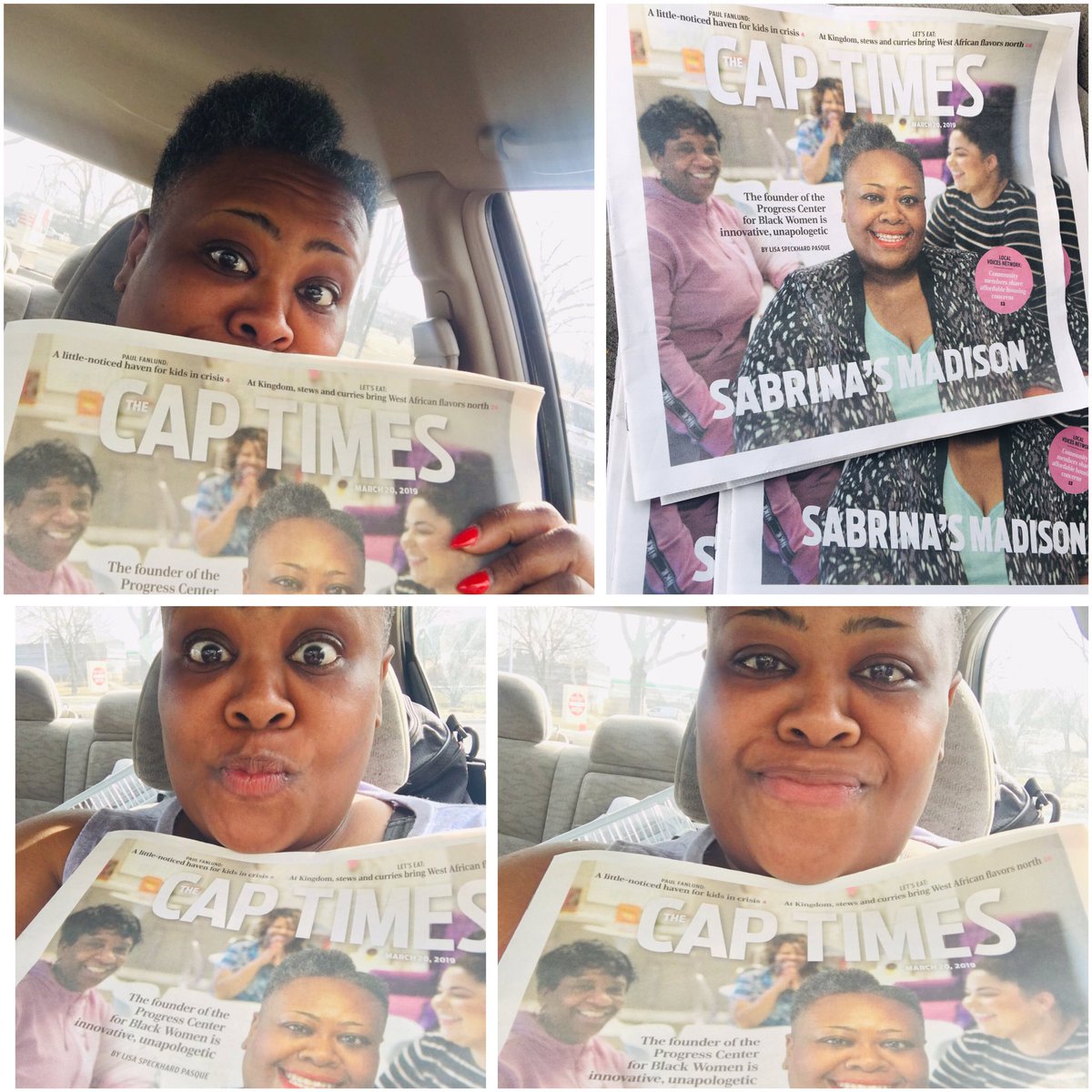 heymissprogress's tweet photo. I look over to the passenger seat and screamed y’all! 😁 “I’m on the cover of the @CapTimes” and we’re in the @center4blkwomen that so many of YOU helped to open! @lisapasque did a phenomenal job at capturing Sabrina’s Madison! https://t.co/QA7tFMfsMk