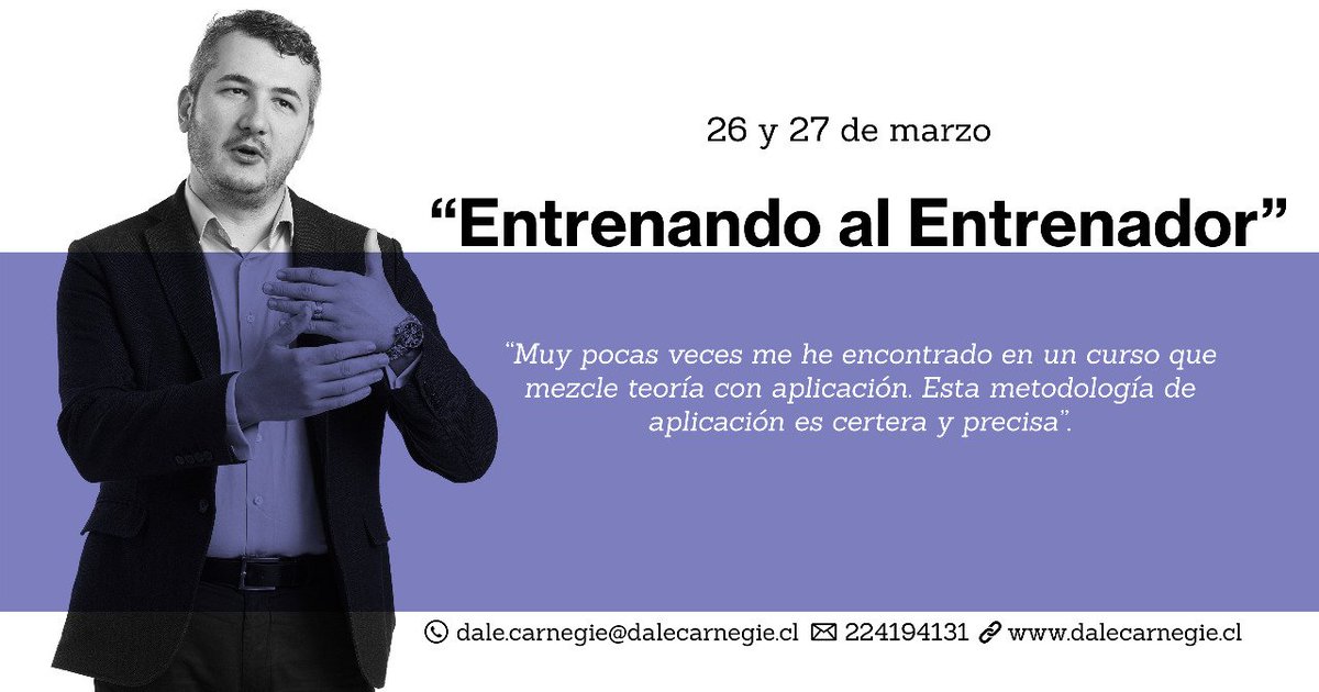 DaleCarnegieChi's tweet photo. Para entrenar se requiere entrenamiento. Vive la experiencia Dale Carnegie con nuestro método y entrenadores certificados! #DCTakeCommand #OneCarnegie #ExperienciaCarnegie https://t.co/n5kiB4bOUr