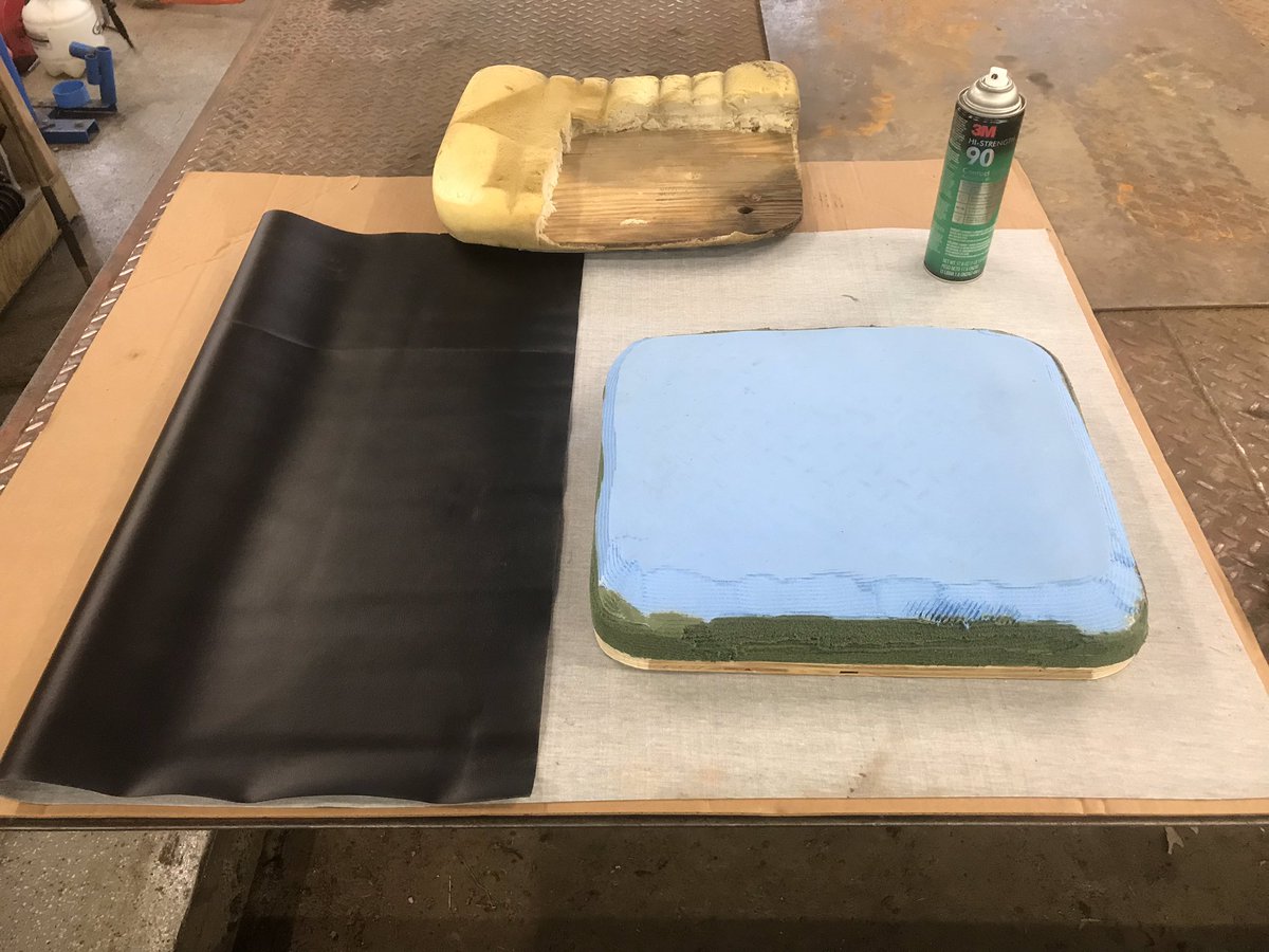glccturfmec's tweet photo. Old Workman seats where had. I am not a professional upholsterer by any stretch but as EMs we just dive right in. Some spray90, two types of camping pads, new Vinyl, good plywood, and new nut inserts. Not half bad #WinterMaintenance #NoMoreWetSeat https://t.co/TnKWtmo7i3