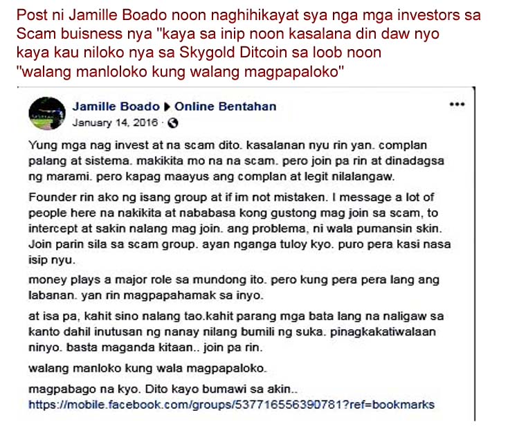 BoadoJamille's tweet image. Wanter Criminal Scammer Jamille Boado 
#SkyGold #ditcoin #DTC #DitCoinICO #BTC #Blockchain #allanlramos #DITCOIN #event #DitcoinICO #Launch
@ditcoinproject @Nathalia7Queen @Kristin17845384 @nnej1212 @ArmiePenera @annamartz07