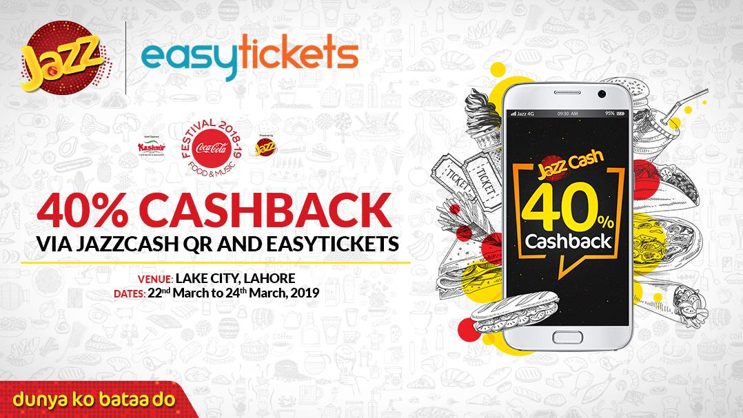 JazzCash's tweet photo. Pay for your tickets on #Easytickets via JazzCash Mobile Account and get 40% Cashback.
For more details: https://t.co/fYhbubQ6U5
#JazzCash #DunyaKoBataaDo https://t.co/8jqKjxlm3j