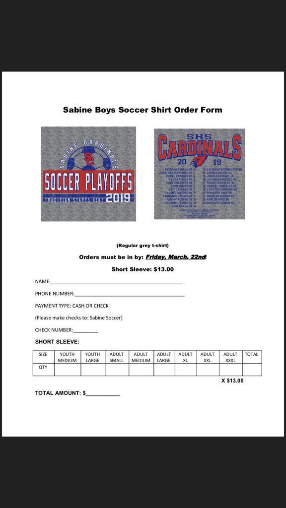 SabineSoccer's tweet photo. It’s that time of year! If you want a playoff shirt have your order into Coach Strong by Friday!!! https://t.co/ed5yhhhMFc