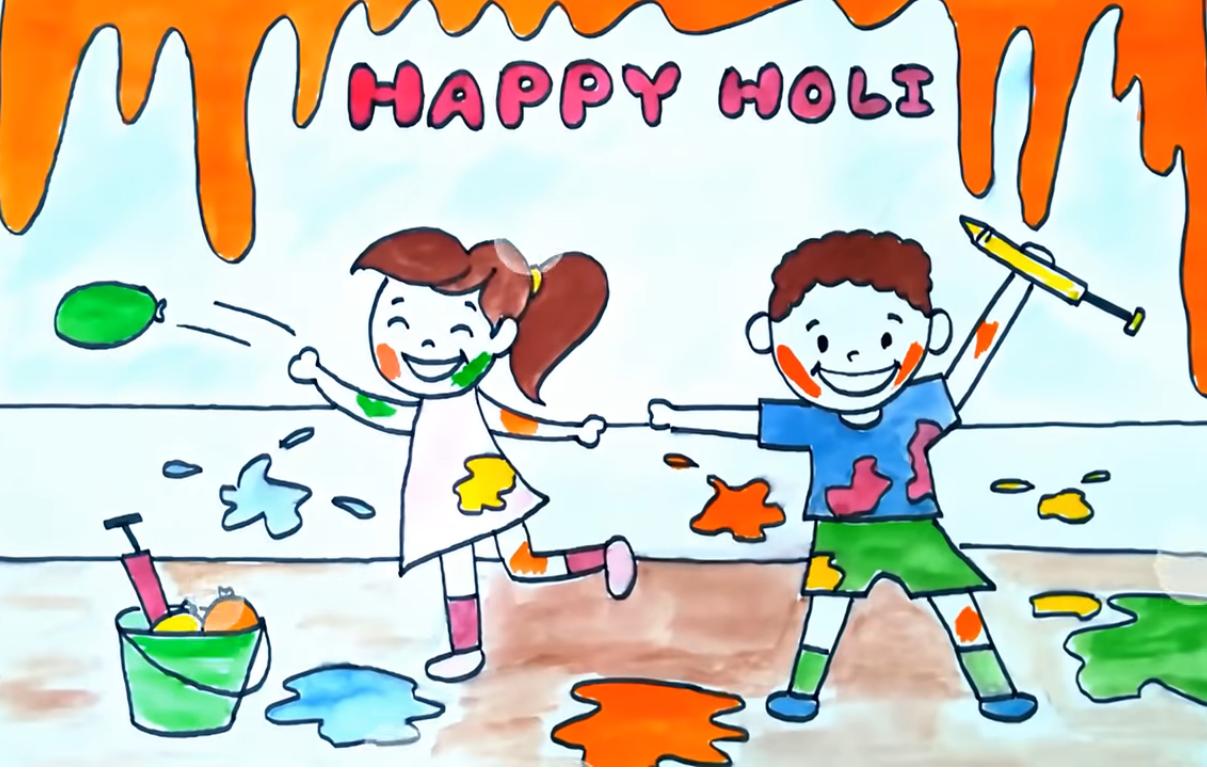 How draw Happy Holi with oil pastel for holi special drawing ( 143 ) -  video Dailymotion