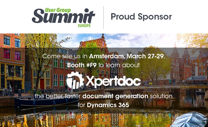 ExperlogixDA's tweet photo. Are you going to User Group Summit Europe? Come meet @xpertdoc's team of Document Generation Xperts! We hope to see you! 
#DocGen #Extreme365 https://t.co/OR80iZS6Py