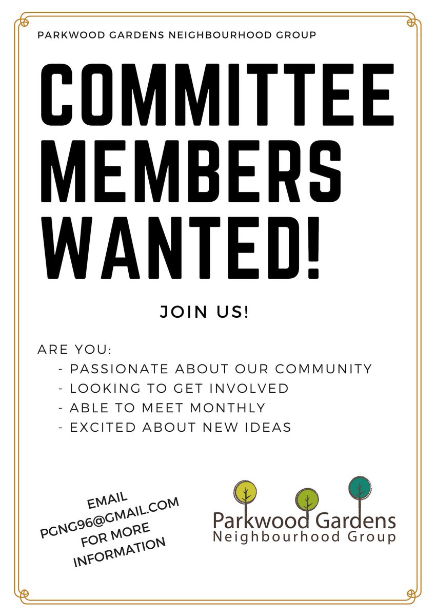 ParkwoodGardens's tweet photo. We are looking for Committee Members! Are you passionate about our community and looking to get involved? Email us to learn about two of our committees: Program and Community Support! 

#ParkwoodGardens #Guelph #GNSC #WestEndBestEnd https://t.co/wCJVbNEgfR