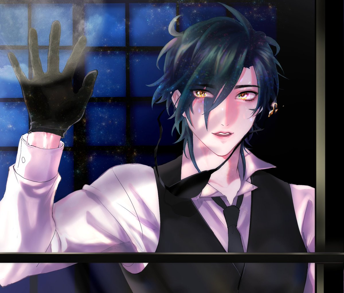 ちだま 刀剣男士の瞳に星を宿す 光忠眼帯取れてます 何時も隠れている右目には星を 左目には三日月を宿しました 燭台切光忠で参加させていただきました ステキな企画に参加できて嬉しいです ˊᵕˋ