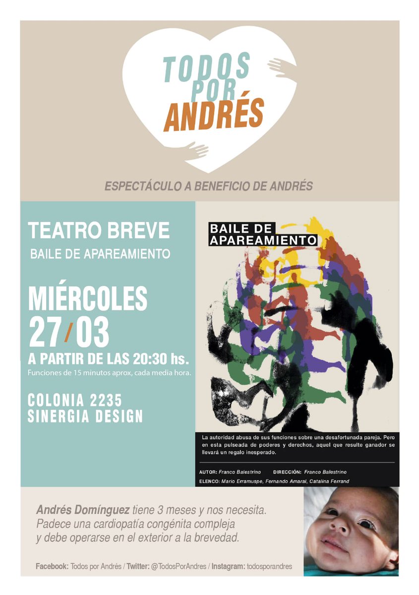 TodosPorAndres's tweet photo. Queremos invitarlos a esta obra que está genial!, donde todo lo recaudado será para ayudar a Andrés! 
Gracias a la ídola de @CataFerrand y a todo su equipo!
#TodosPorAndres https://t.co/4CDuGRkGfb