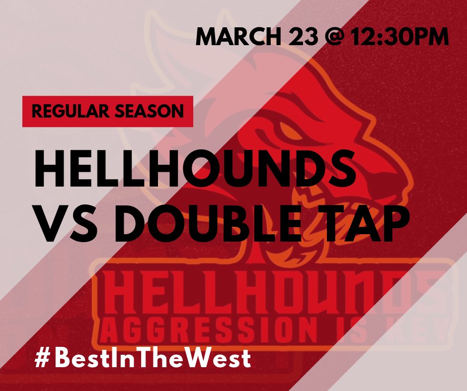 OHellhounds's tweet photo. Come out this weekend to watch us go against the powerhouse of the Buffalo Double Tap. Game 2 of our quest to be #BestInTheWest. Watch us this Saturday, March 23 @ 12:30pm at https://t.co/sEnfO8SsQK or join us live at the #UrbanCoWorks arena! #WelcomeToHell https://t.co/KGhnmRlMQq