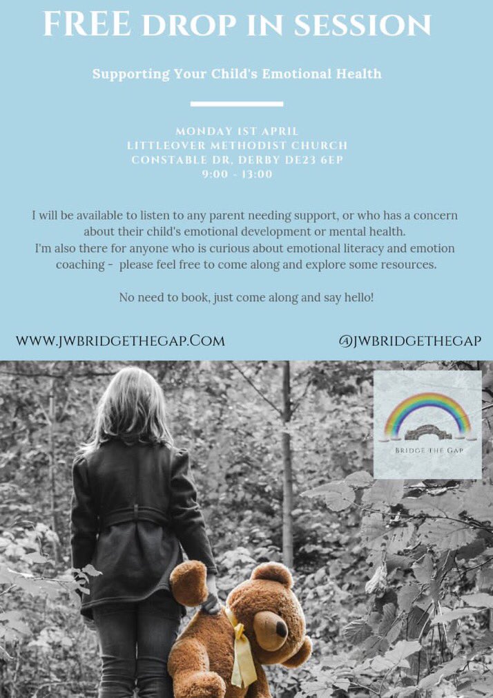 If you are curious about emotional literacy/coaching or you need a safe space to get support about a concern you have, regarding your child's emotional development or mental health, please do pop along, say hello and have a chat #Derby #Derbyshire #littleover #mentalhealth 🌈💚