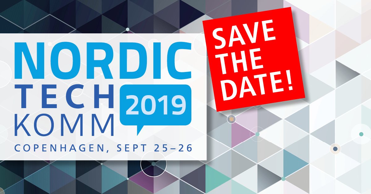 tekom_Europe's tweet photo. The call for papers for NORDIC TechKomm in #Copenhagen #Nord_TK is now open and running until April 23, 2019! This is your chance to tell your story, share best practices #UX #techcomm or present your ideas on "Intelligent Information for Users"  https://t.co/OR7uXbHpX8 https://t.co/Jdj3X77fxn