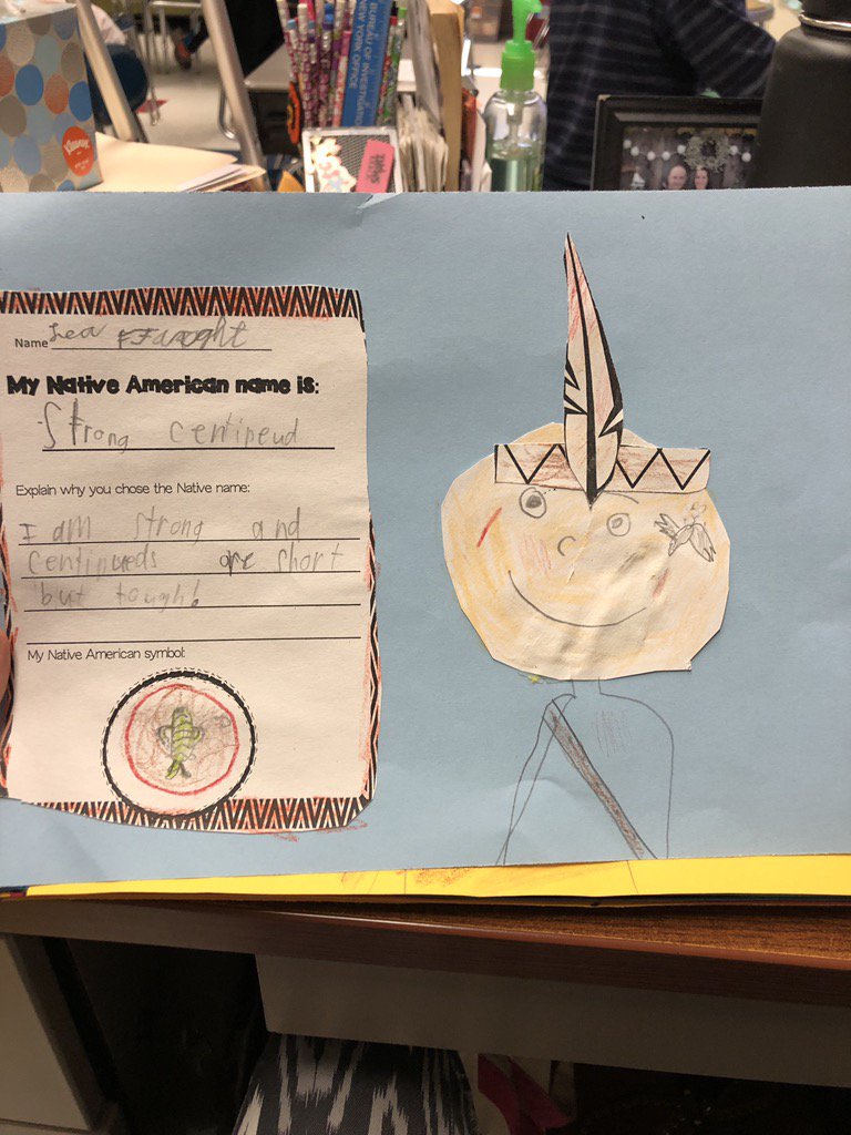 Mrs_A_Wayne's tweet photo. We worked on naming ourselves with Native American inspired names! #charactertrait #animal #nativeamericanunit https://t.co/hDXE2rfgiX