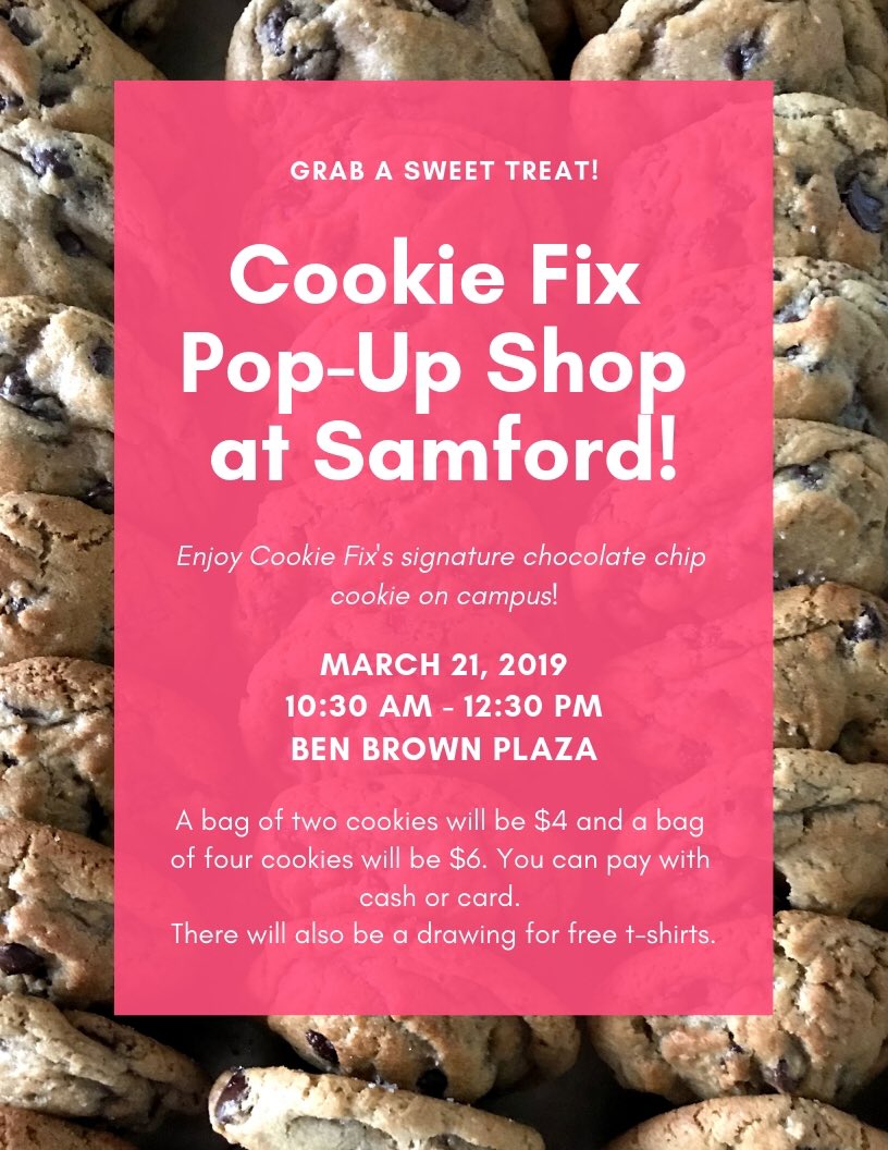 fix_cookie's tweet image. Cookie Fix Pop-Up Shop is going to be at Samford tomorrow. Come get your favorite cookies, Bulldogs! 🤩🍪❤️💙