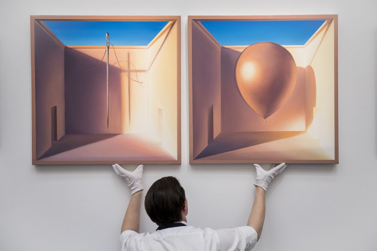 #AuctionUpdate: The inspiration behind the recent large-scale commission at this year’s <a href="/WorldEcoFourm/">WorldEconomicForum</a>, this mesmeric diptych by <a href="/ghadyy/">Mehdi Ghadyanloo</a> soars to £32,500 – a 983% price increase above its sale estimate, with all the proceeds going to <a href="/thelotusf/">TheLotusFlower</a> 🎈 #SothebysModBrit