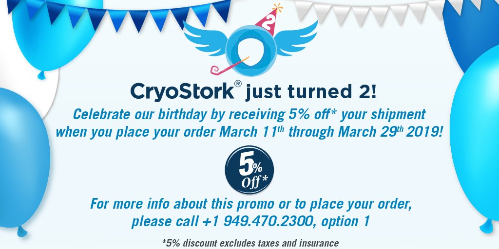 myCryoStork's tweet photo. We're celebrating our 2nd birthday with a gift to our customers! Head to our website to receive 5 percent off your #IVF shipment: https://t.co/NbvtarN3r6 #IVFjourney #infertility #fertility https://t.co/IANtqTwUR0