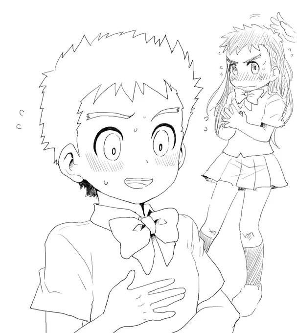 ちょっとお邪魔して描いてた初めての坂野上くん(女装) 