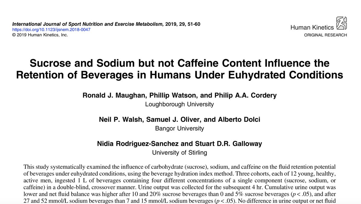 Sucrose and Sodium but not Caffeine Content Influence the Retention of Beverages in Humans Under Euhydrated Conditions <a href="/ProfNeilWalsh/">Neil Peter Walsh</a> <a href="/galloway_stuart/">Stuart Galloway</a>   bit.ly/2Hf6gB5