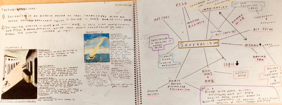 RiversArnhem's tweet photo. 'Create your own surreal landscape' was the assigment in Visual Arts. After studying the meaning of surrealism, why and when it developed and closely studying a few surrealist landscape artists' paintings, these were some of the results. #impressive #artists https://t.co/RbzeTJ5DNm