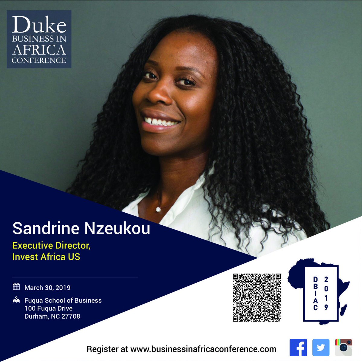 DukeFuquaBIA's tweet photo. SANDRINE NZEUKOU is the Executive Director of Invest Africa US and drives the strategic vision of the non-profit organization in the US and work to grow its selective membership base, providing access through Invest Africa’s global network connecting investors to opportunities. https://t.co/TU3mAGwHmr