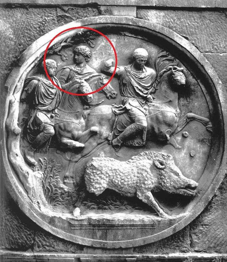 antinousgaygod's tweet photo. At the #Equinox we remember that #Hadrian & #Antinous (looking over shoulder) slew a wild #boar in spring 129 AD. The hunt was immortalized in this #ConstantineArch #tondo. Full commemoration: https://t.co/L76oskiIz7 https://t.co/CxXEWsAjCR