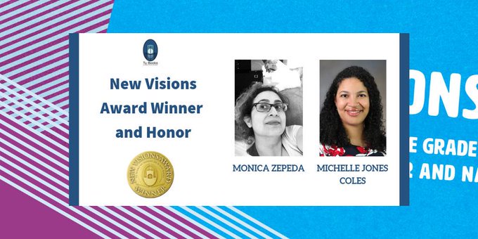 tubooks's tweet photo. Here it is! Congratulations to our 2019 New Visions Award winner @MZWrites and our New Visions Award Honor Michelle Jones Coles! #NewVisionsAward
https://t.co/LzRYhKZByi https://t.co/4x5RKQv192