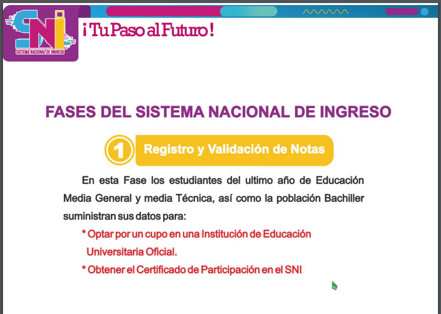 OpsuAnz's tweet photo. El #SNI consta de (03) Fases
Fase I Registro y Validación de Notas
Fase II Entrega de Resultados Preliminares y Modificación de Opciones
Fase III Asignación
Es un proceso gratuito y obligatorio para todos aquellos que deseen ingresar a una Institución de Educación #Universitaria. https://t.co/W43XubxgDh